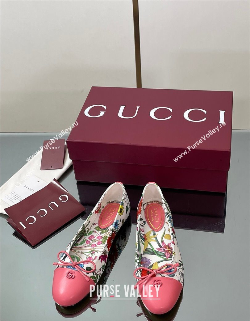 Gucci Flora Printed Ballet Flats White/Pink 2025 ‎840726 (MD-250828054)