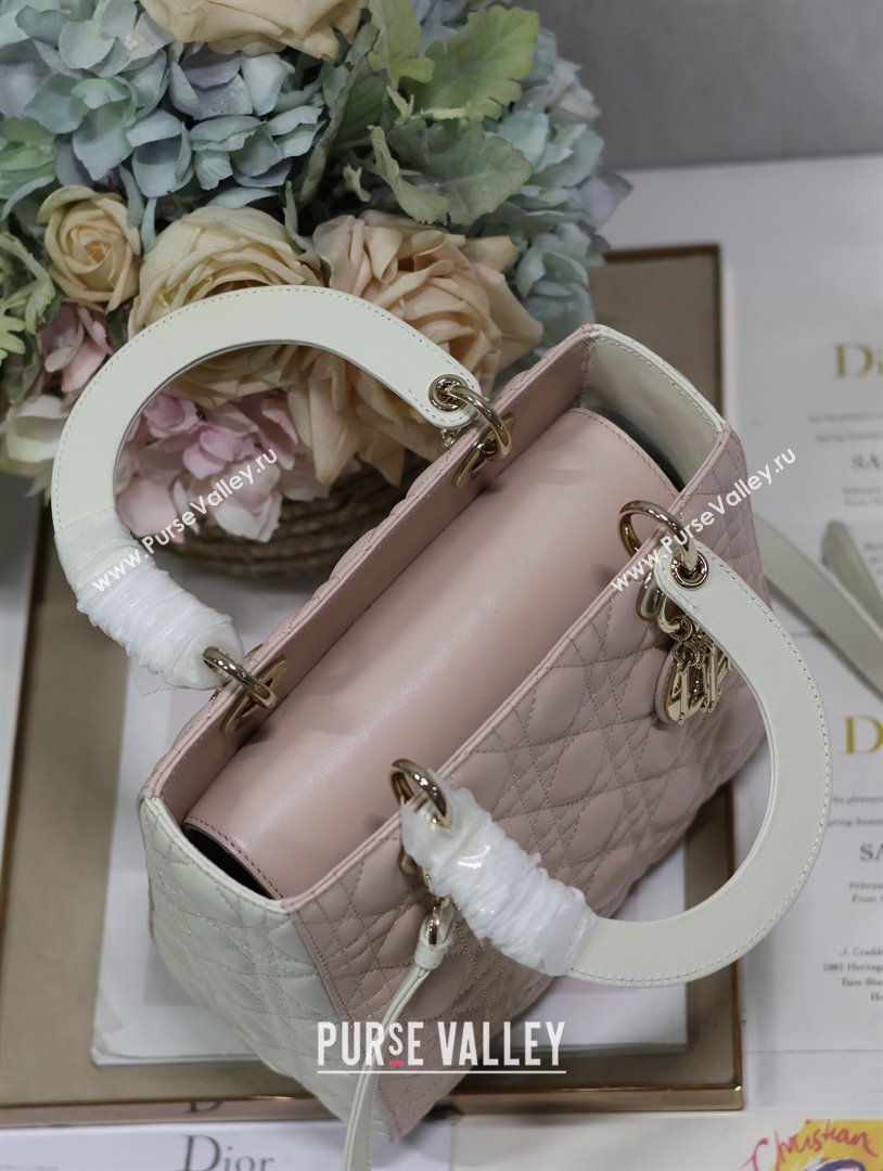 Dior Medium Lady Dior Bag in Two-Tone Cannage Lambskin 5651 White/Pink 2024 (XXG-24050920)