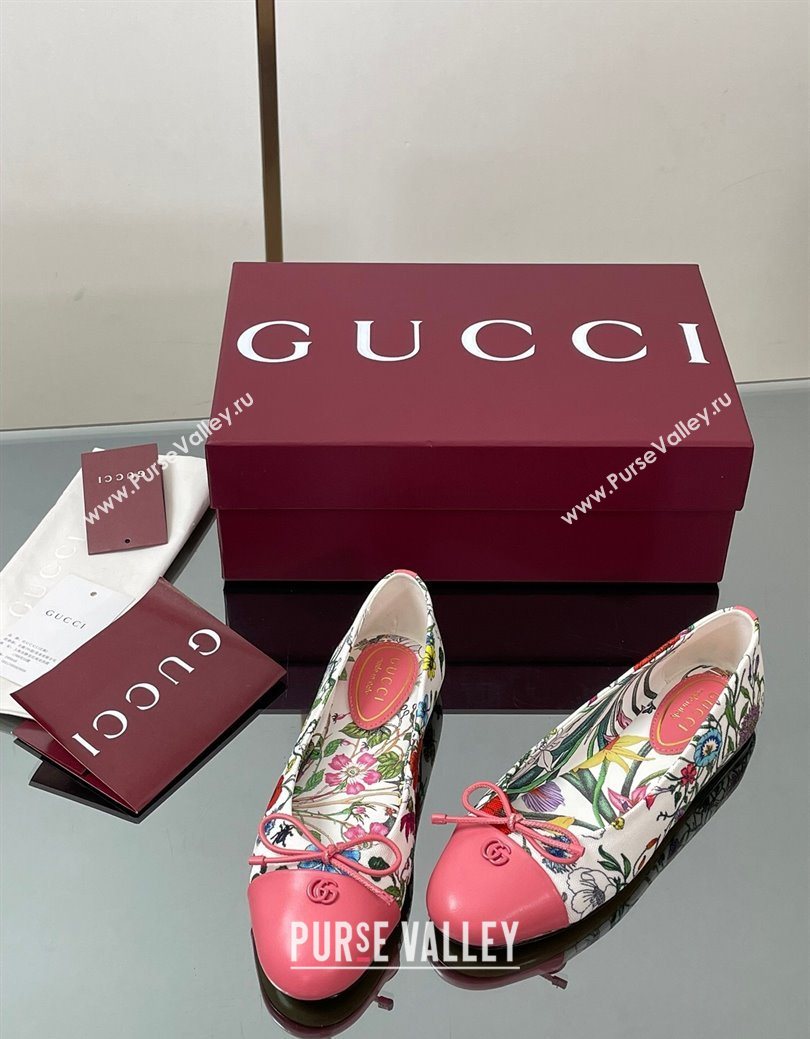 Gucci Flora Printed Ballet Flats White/Pink 2025 ‎840726 (MD-250828054)