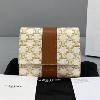 Celine Small Trifold Wallet in Triomphe Canvas White 2021 60031 (NM-21080508)