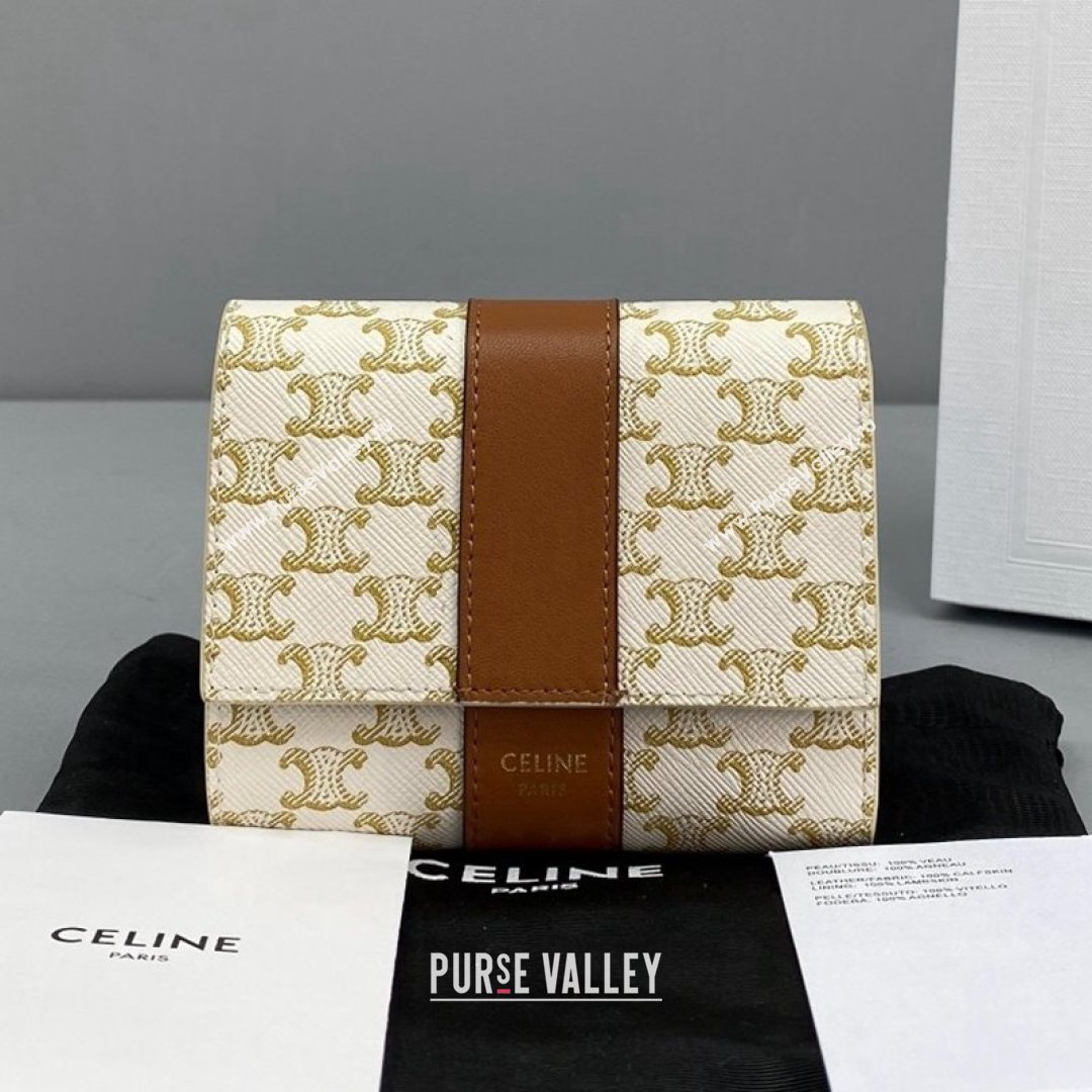 Celine Small Trifold Wallet in Triomphe Canvas White 2021 60031 (NM-21080508)