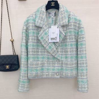 Chanel Tweed Short Coat Green/Purple/Gray 2021 (Q-21082622)