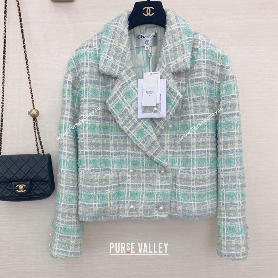 Chanel Tweed Short Coat Green/Purple/Gray 2021 (Q-21082622)