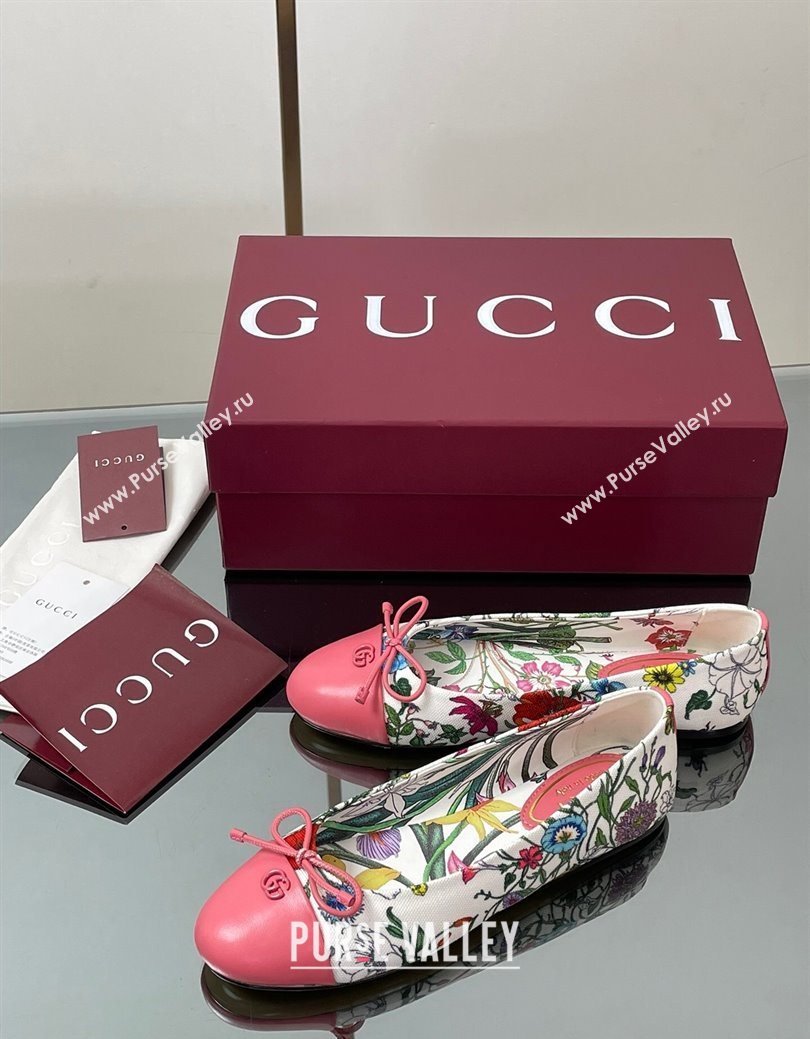 Gucci Flora Printed Ballet Flats White/Pink 2025 ‎840726 (MD-250828054)
