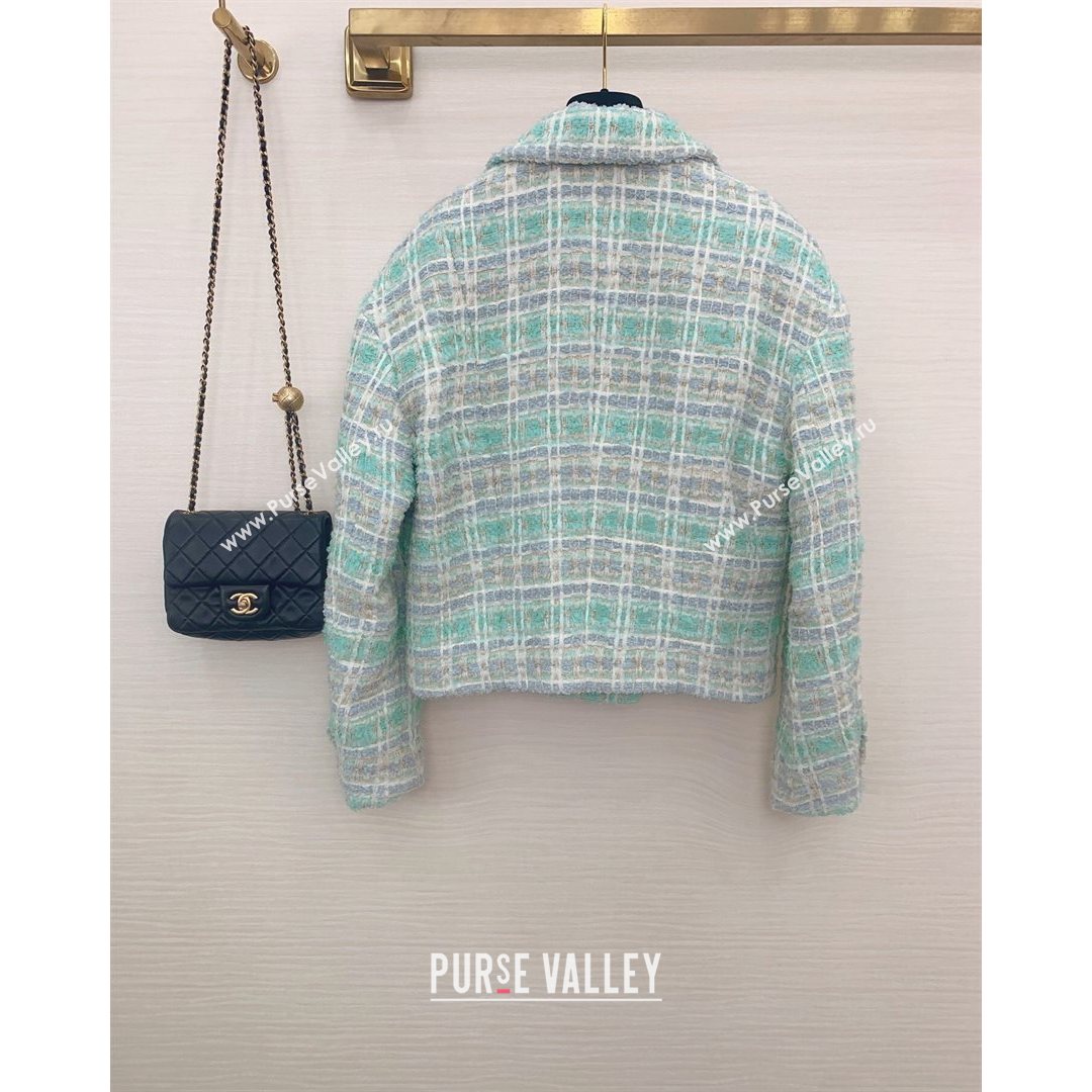 Chanel Tweed Short Coat Green/Purple/Gray 2021 (Q-21082622)