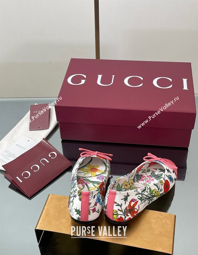 Gucci Flora Printed Ballet Flats White/Pink 2025 ‎840726 (MD-250828054)
