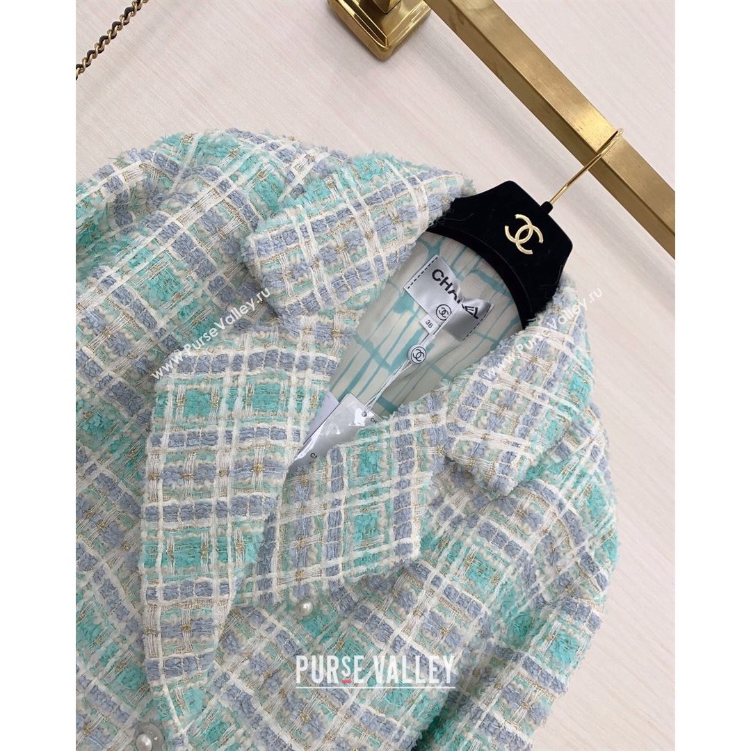 Chanel Tweed Short Coat Green/Purple/Gray 2021 (Q-21082622)