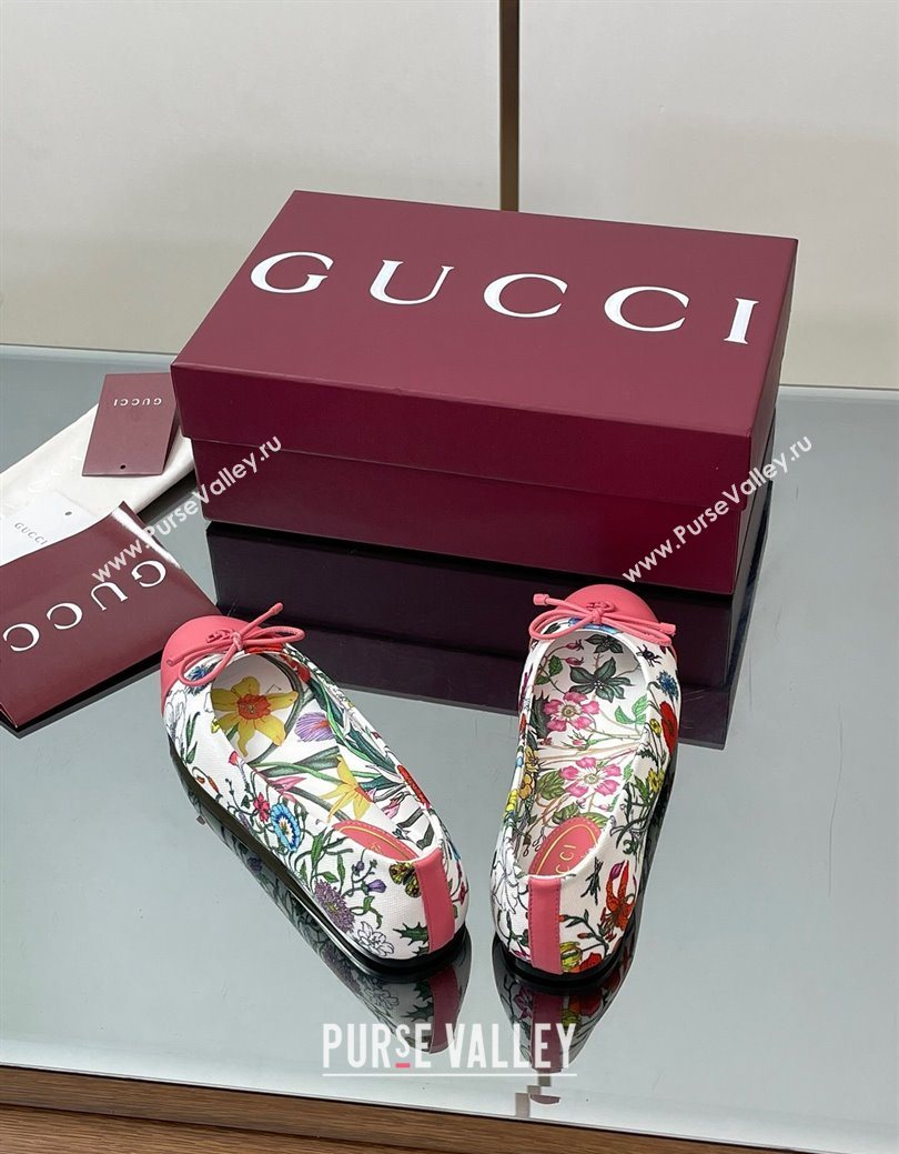 Gucci Flora Printed Ballet Flats White/Pink 2025 ‎840726 (MD-250828054)