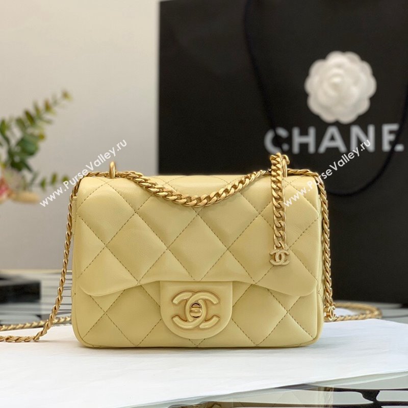 Chanel Lambskin & Enamel Mini Flap Bag AS3113 Yellow 2022 (XING-22031404)