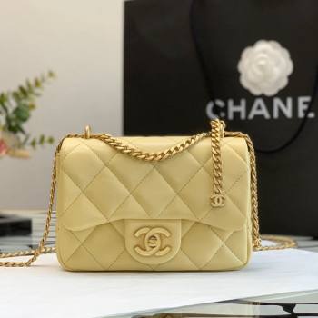 Chanel Lambskin & Enamel Mini Flap Bag AS3113 Yellow 2022 (XING-22031404)