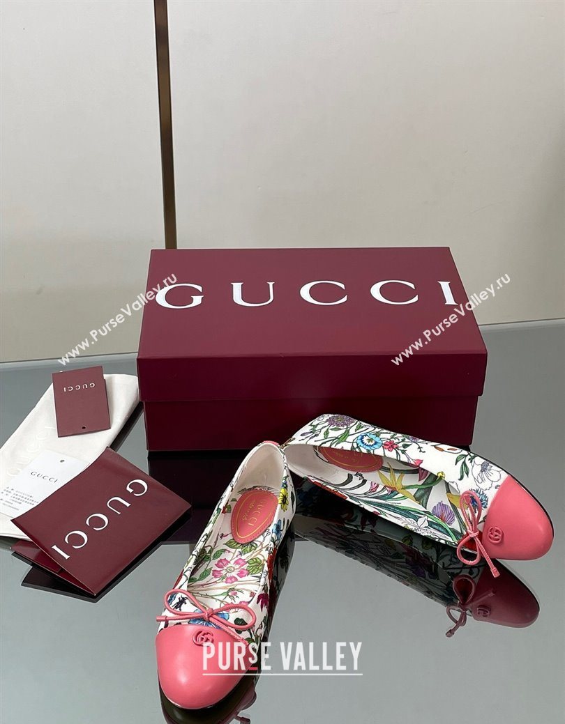 Gucci Flora Printed Ballet Flats White/Pink 2025 ‎840726 (MD-250828054)