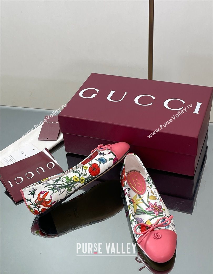Gucci Flora Printed Ballet Flats White/Pink 2025 ‎840726 (MD-250828054)