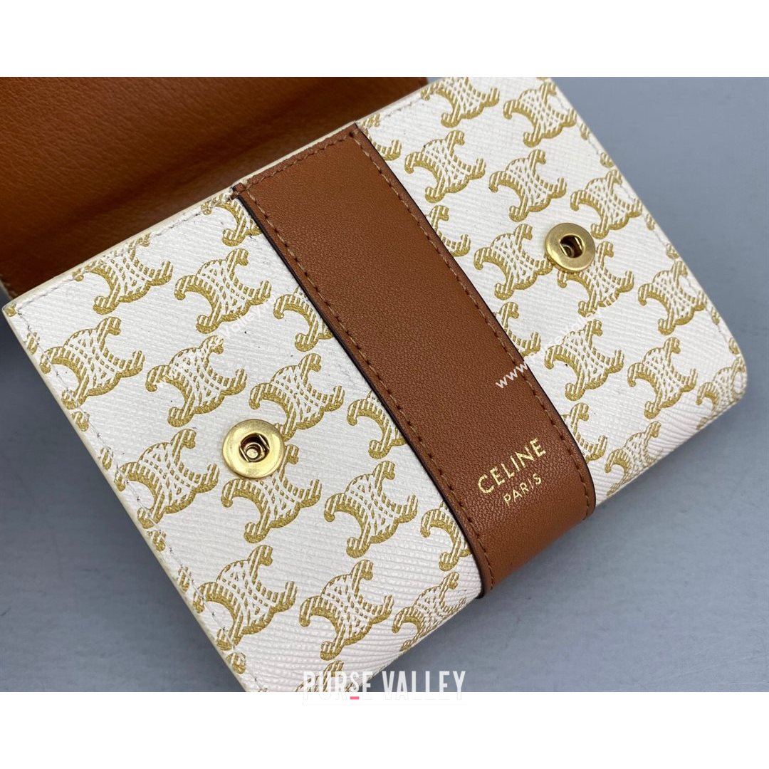 Celine Small Trifold Wallet in Triomphe Canvas White 2021 60031 (NM-21080508)