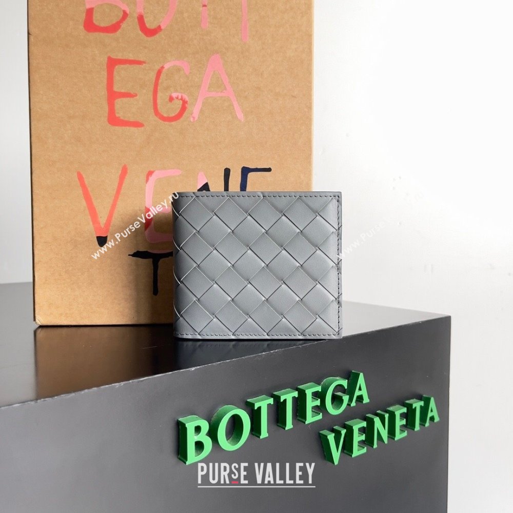 Bottega Veneta Intrecciato Leather Bi-Fold Wallet 63334 Light Grey 2024 (MS-24012333)