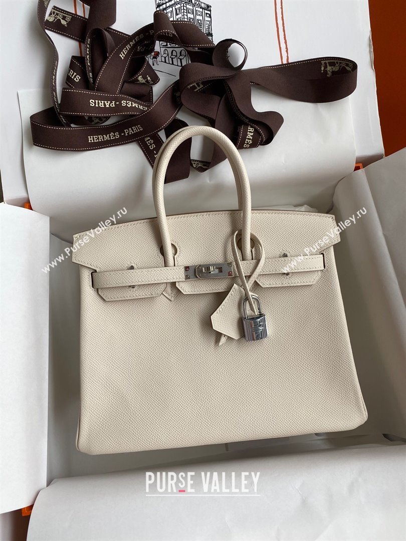 Hermes Birkin 25cm/30cm/35cm Bag in Original Epsom Leather Milkshake White/Silver 2024 (Full Handmade) (XYA-24070112)