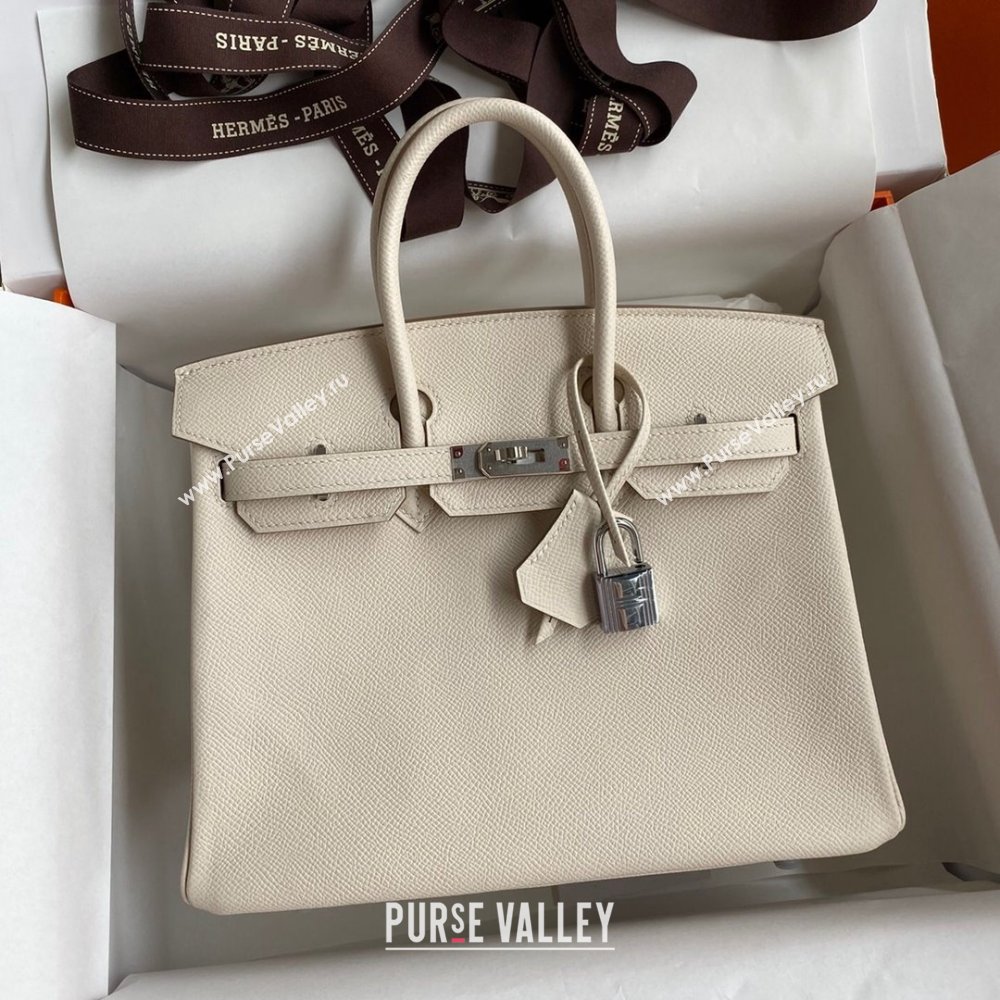 Hermes Birkin 25cm/30cm/35cm Bag in Original Epsom Leather Milkshake White/Silver 2024 (Full Handmade) (XYA-24070112)