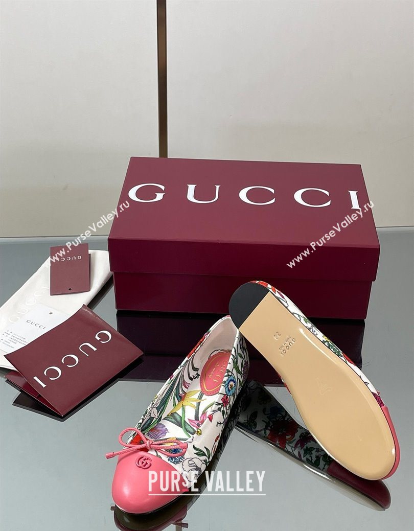 Gucci Flora Printed Ballet Flats White/Pink 2025 ‎840726 (MD-250828054)