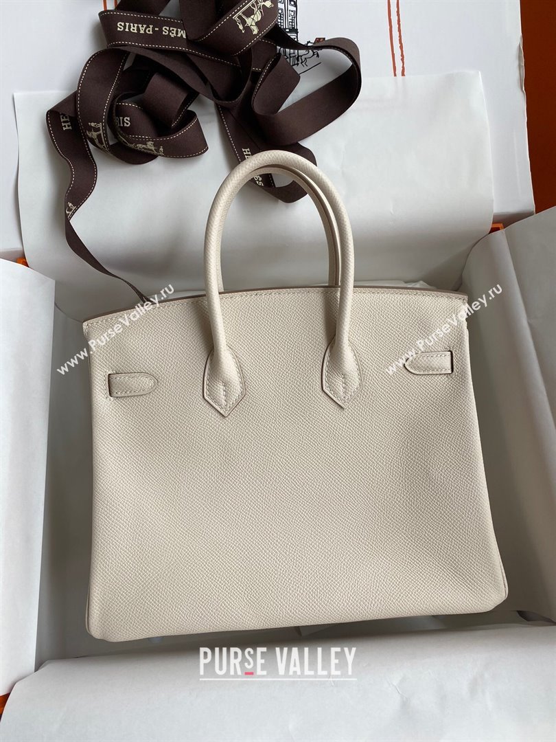 Hermes Birkin 25cm/30cm/35cm Bag in Original Epsom Leather Milkshake White/Silver 2024 (Full Handmade) (XYA-24070112)