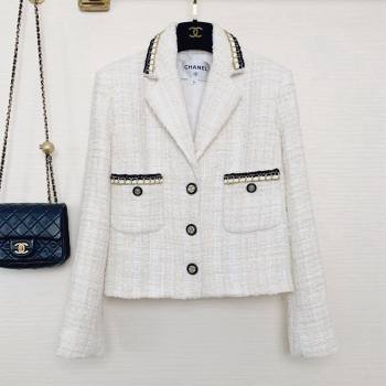 Chanel Tweed Short Coat White/Black 2021 (Q-21082623)