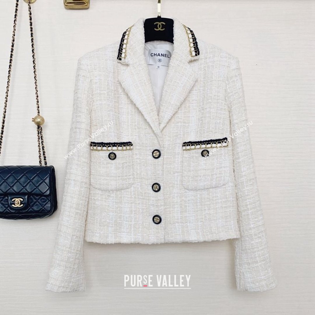 Chanel Tweed Short Coat White/Black 2021 (Q-21082623)