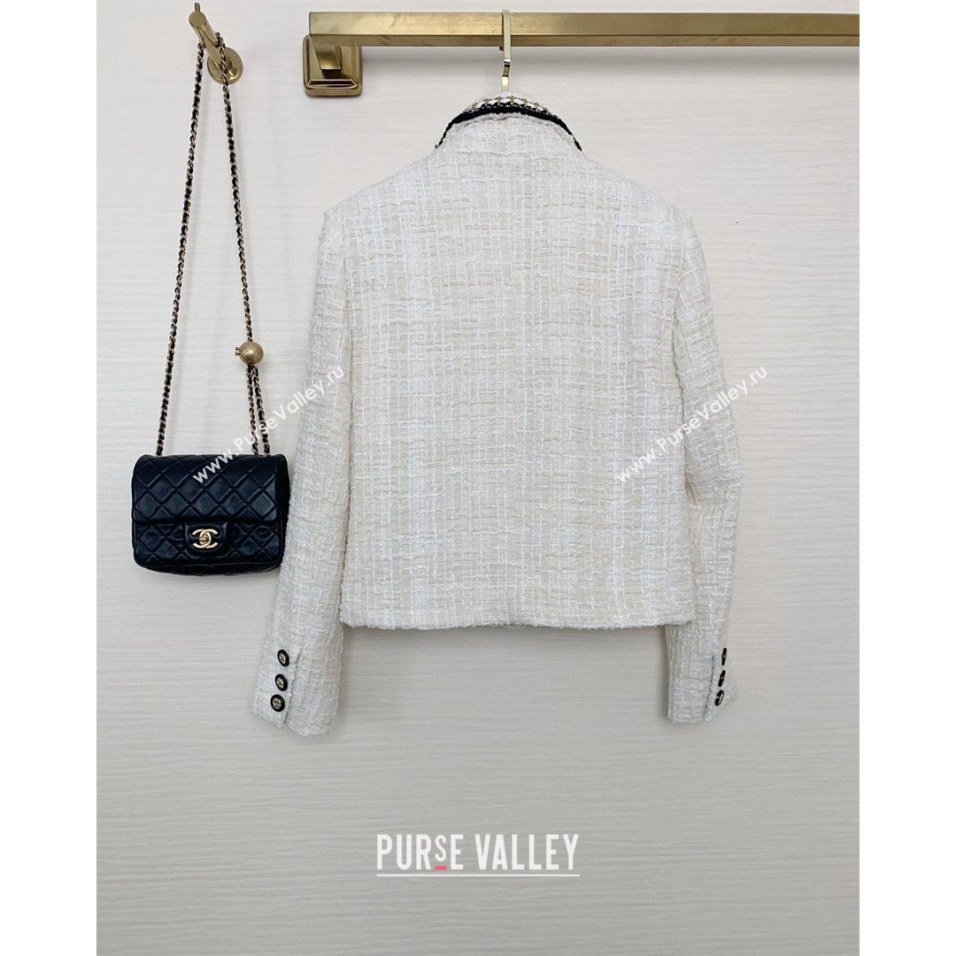 Chanel Tweed Short Coat White/Black 2021 (Q-21082623)