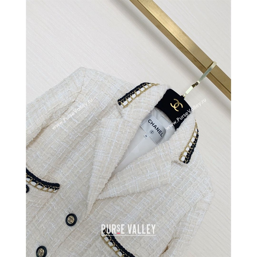 Chanel Tweed Short Coat White/Black 2021 (Q-21082623)