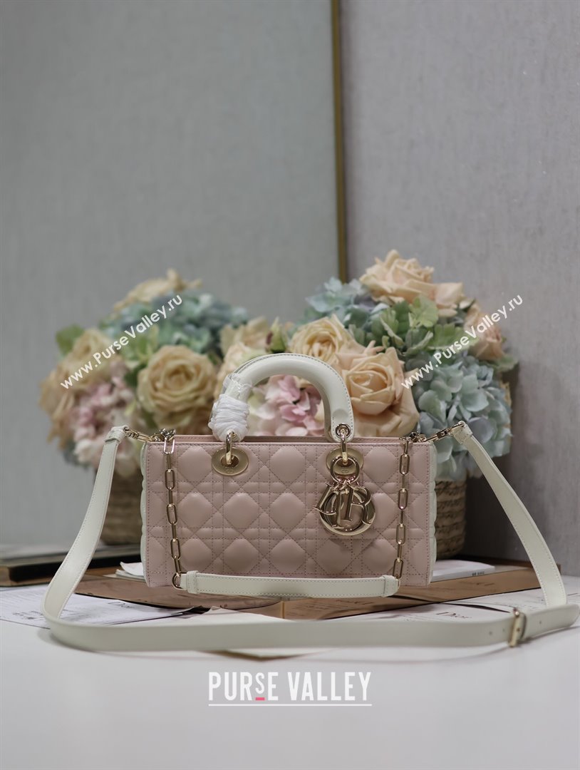 Dior Medium Lady D-Joy Bag in Two-Tone Cannage Lambskin 0540 White/Pink 2024 (XXG-24050923)