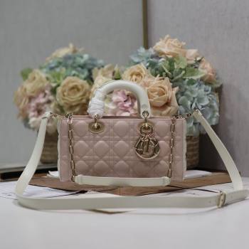 Dior Medium Lady D-Joy Bag in Two-Tone Cannage Lambskin 0540 White/Pink 2024 (XXG-24050923)