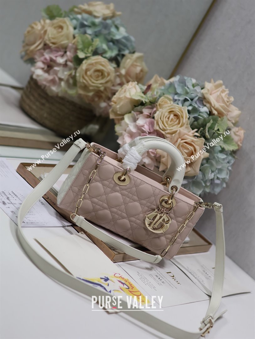 Dior Medium Lady D-Joy Bag in Two-Tone Cannage Lambskin 0540 White/Pink 2024 (XXG-24050923)