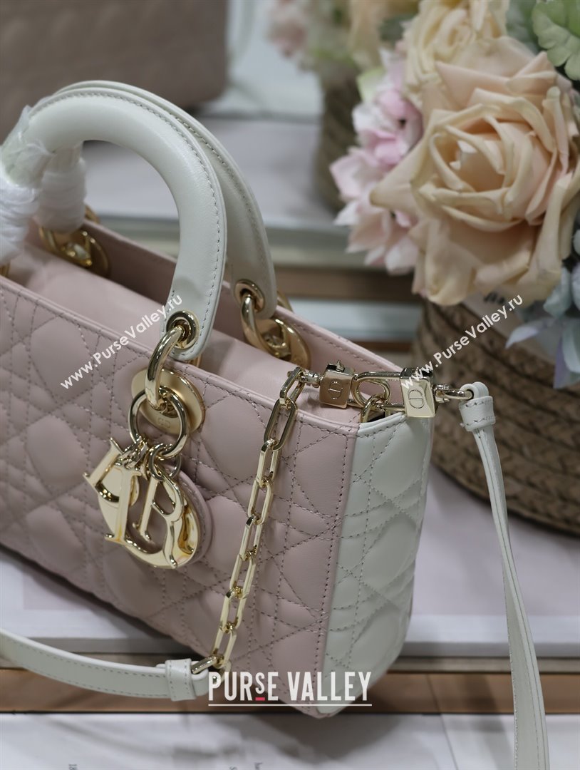 Dior Medium Lady D-Joy Bag in Two-Tone Cannage Lambskin 0540 White/Pink 2024 (XXG-24050923)