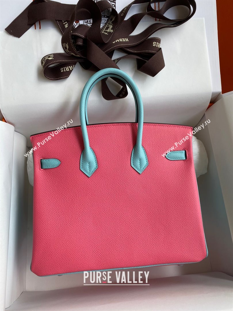 Hermes Birkin 25cm/30cm/35cm Bag in Original Epsom Leather Lipstick Pink/Blue/Silver 2024 (Full Handmade) (XYA-24070113)