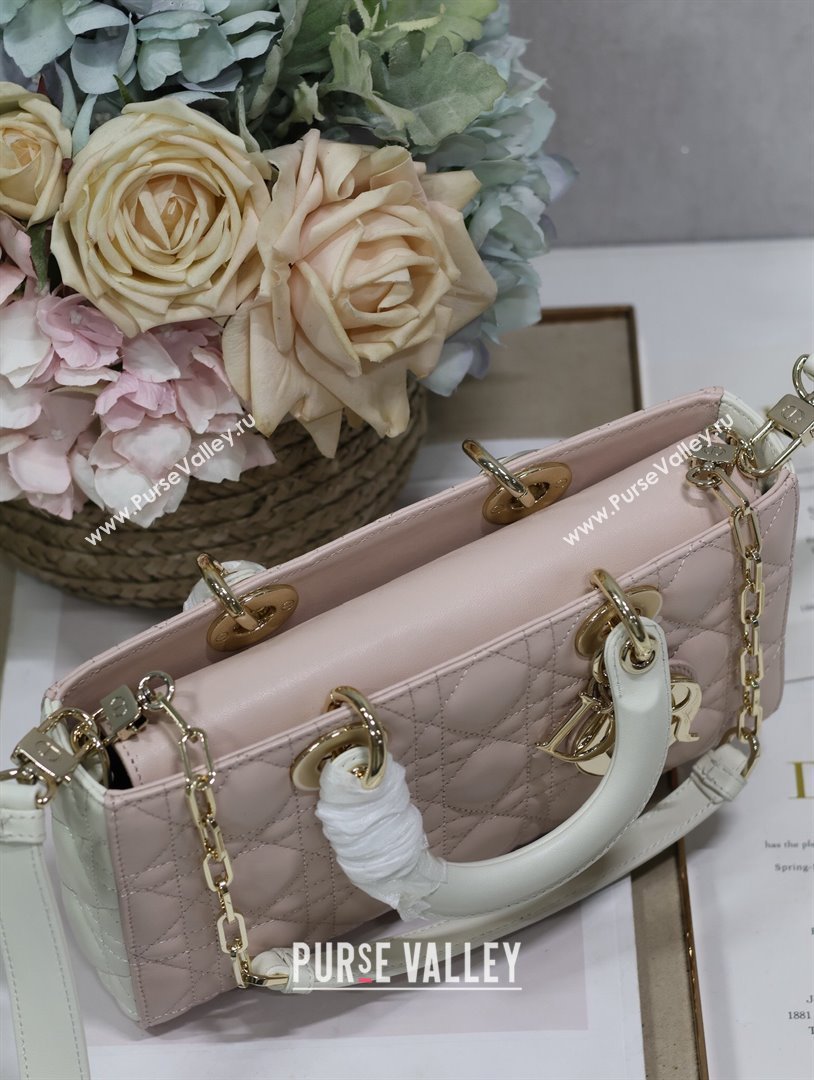 Dior Medium Lady D-Joy Bag in Two-Tone Cannage Lambskin 0540 White/Pink 2024 (XXG-24050923)