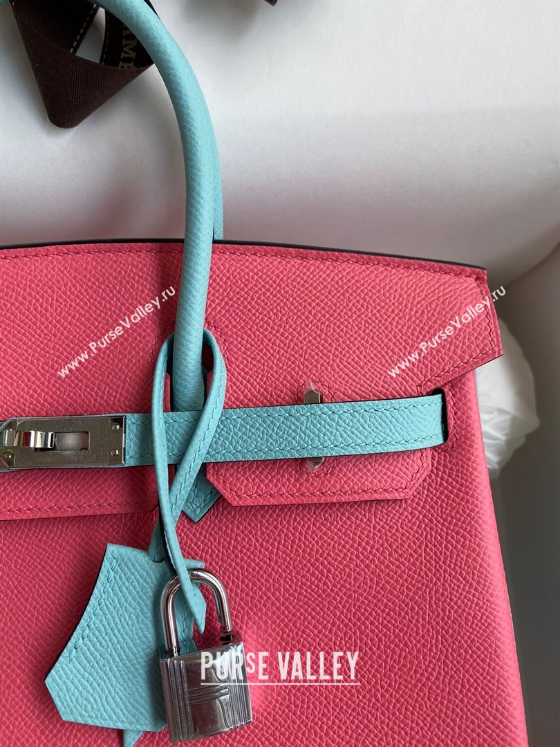 Hermes Birkin 25cm/30cm/35cm Bag in Original Epsom Leather Lipstick Pink/Blue/Silver 2024 (Full Handmade) (XYA-24070113)