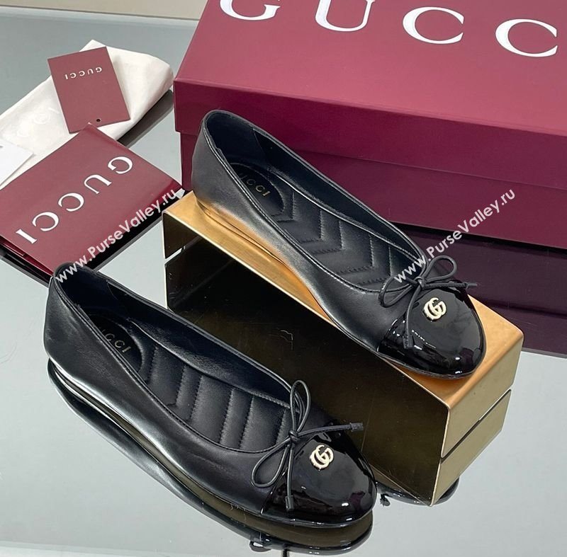 Gucci Leather Ballet Flats with Double G Black 2025 ‎835805 (MD-250828056)