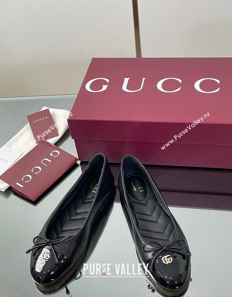 Gucci Leather Ballet Flats with Double G Black 2025 ‎835805 (MD-250828056)