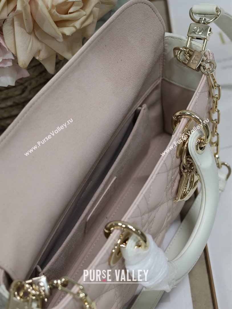 Dior Medium Lady D-Joy Bag in Two-Tone Cannage Lambskin 0540 White/Pink 2024 (XXG-24050923)