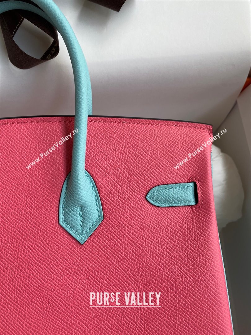 Hermes Birkin 25cm/30cm/35cm Bag in Original Epsom Leather Lipstick Pink/Blue/Silver 2024 (Full Handmade) (XYA-24070113)