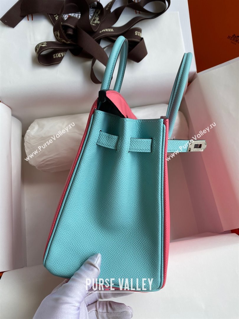 Hermes Birkin 25cm/30cm/35cm Bag in Original Epsom Leather Lipstick Pink/Blue/Silver 2024 (Full Handmade) (XYA-24070113)