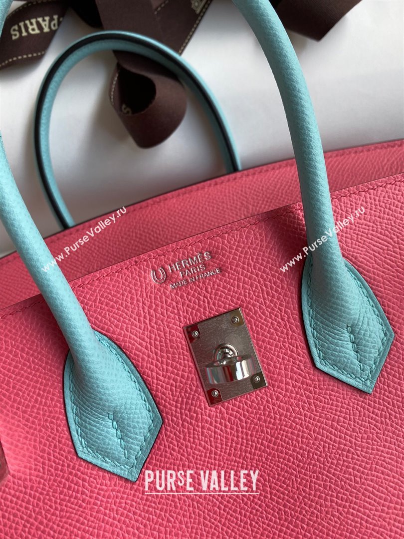 Hermes Birkin 25cm/30cm/35cm Bag in Original Epsom Leather Lipstick Pink/Blue/Silver 2024 (Full Handmade) (XYA-24070113)