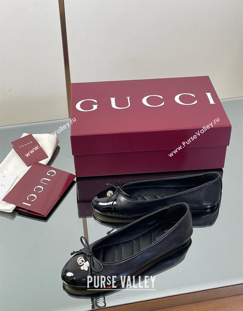 Gucci Leather Ballet Flats with Double G Black 2025 ‎835805 (MD-250828056)