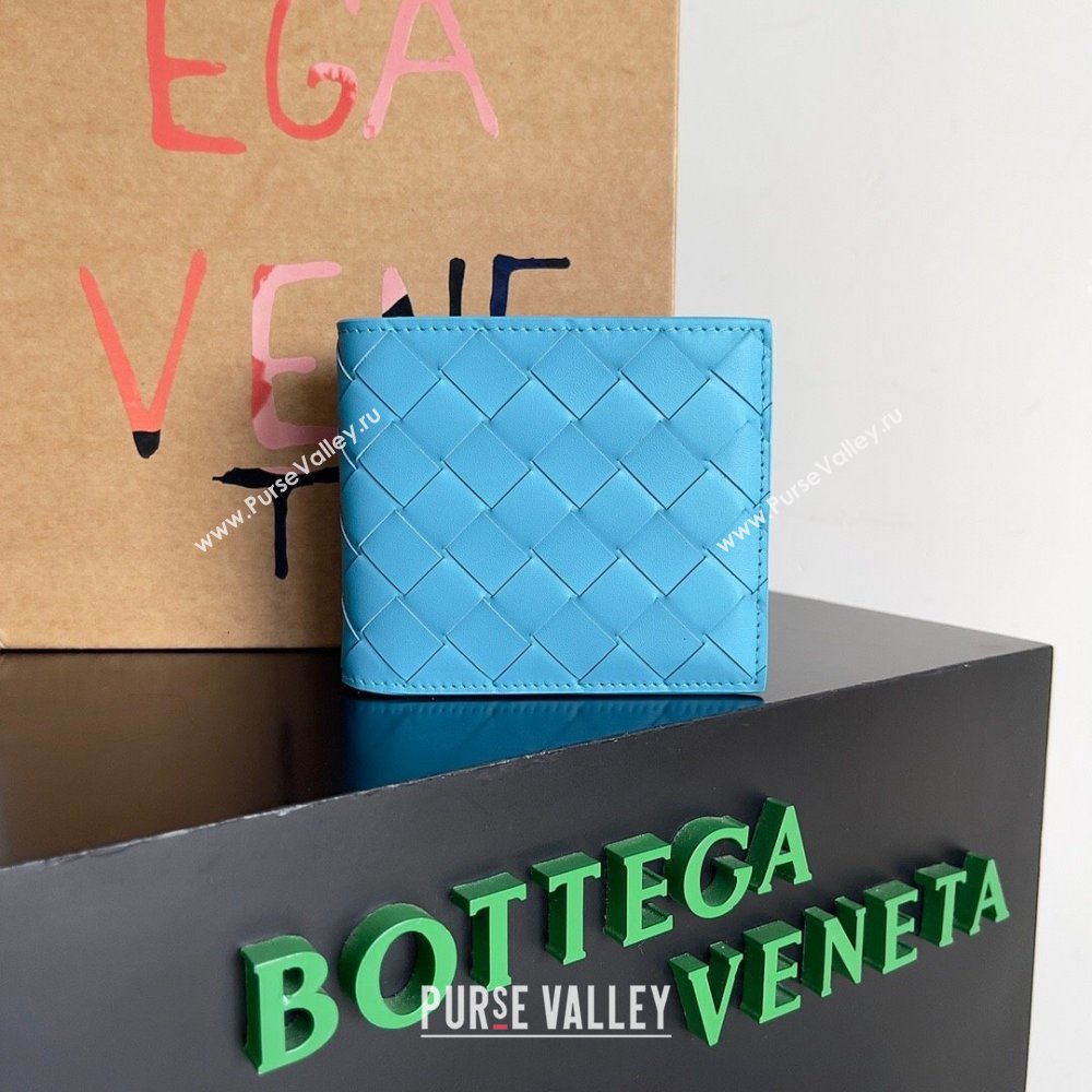 Bottega Veneta Intrecciato Leather Bi-Fold Wallet 63334 Bright Blue 2024 (MS-24012335)