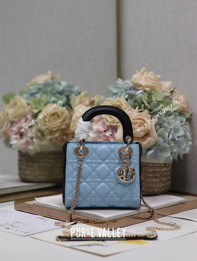 Dior Mini Lady Dior Bag in Two-Tone Cannage Lambskin 0505 Black/Blue 2024 (XXG-24050924)