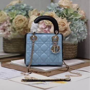 Dior Mini Lady Dior Bag in Two-Tone Cannage Lambskin 0505 Black/Blue 2024 (XXG-24050924)