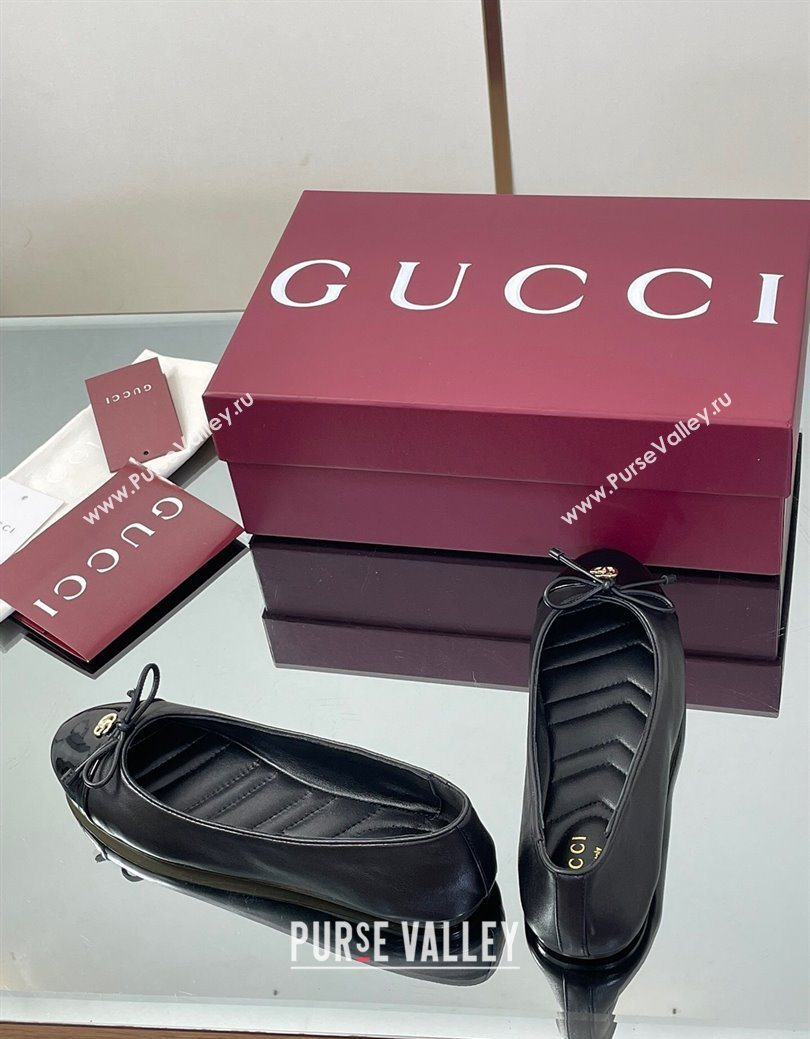 Gucci Leather Ballet Flats with Double G Black 2025 ‎835805 (MD-250828056)