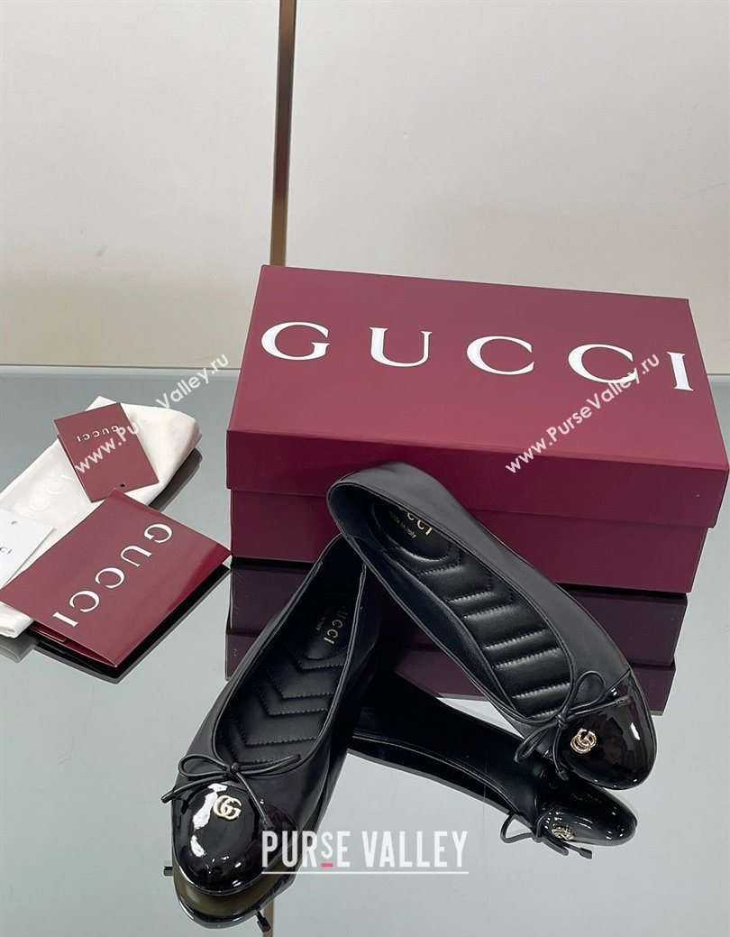 Gucci Leather Ballet Flats with Double G Black 2025 ‎835805 (MD-250828056)