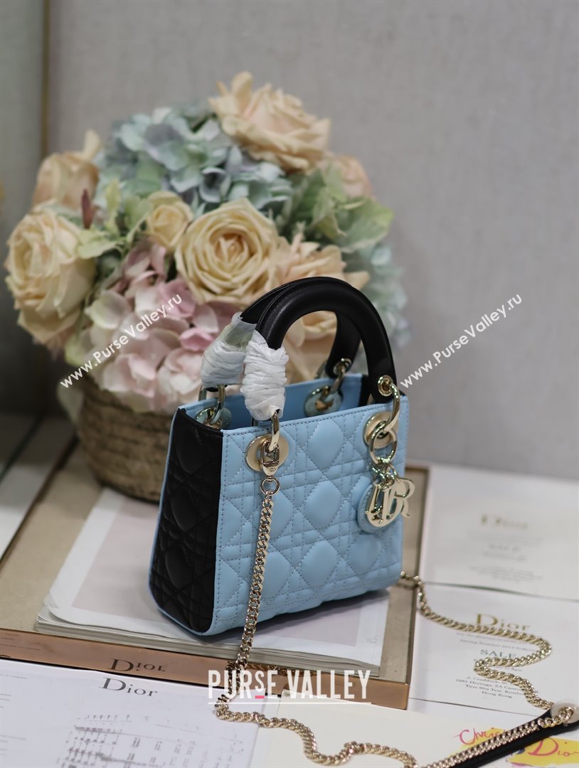 Dior Mini Lady Dior Bag in Two-Tone Cannage Lambskin 0505 Black/Blue 2024 (XXG-24050924)