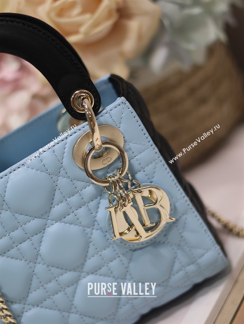 Dior Mini Lady Dior Bag in Two-Tone Cannage Lambskin 0505 Black/Blue 2024 (XXG-24050924)