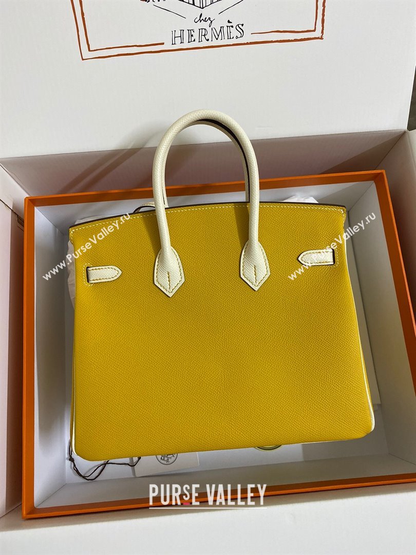 Hermes Birkin 25cm/30cm/35cm Bag in Original Epsom Leather Amber Yellow/Cream White/Gold 2024 (Full Handmade) (XYA-24070114)