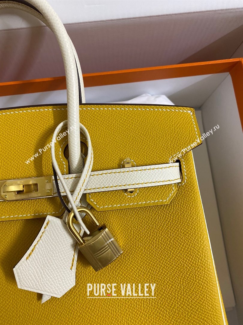 Hermes Birkin 25cm/30cm/35cm Bag in Original Epsom Leather Amber Yellow/Cream White/Gold 2024 (Full Handmade) (XYA-24070114)