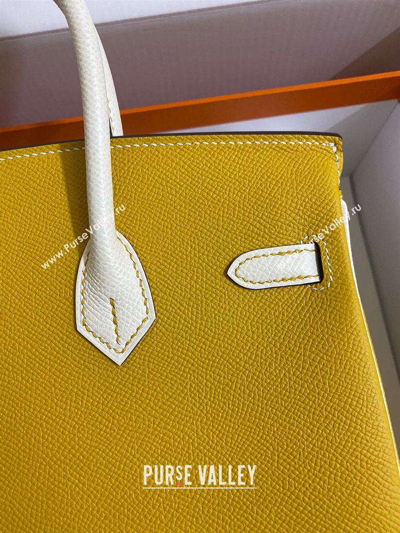 Hermes Birkin 25cm/30cm/35cm Bag in Original Epsom Leather Amber Yellow/Cream White/Gold 2024 (Full Handmade) (XYA-24070114)